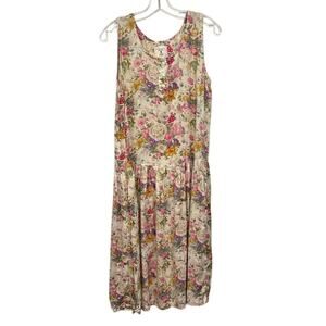 Women's Sleeveless Soft Pastel Floral Print Summer Sun Cottage Core Dress Size M